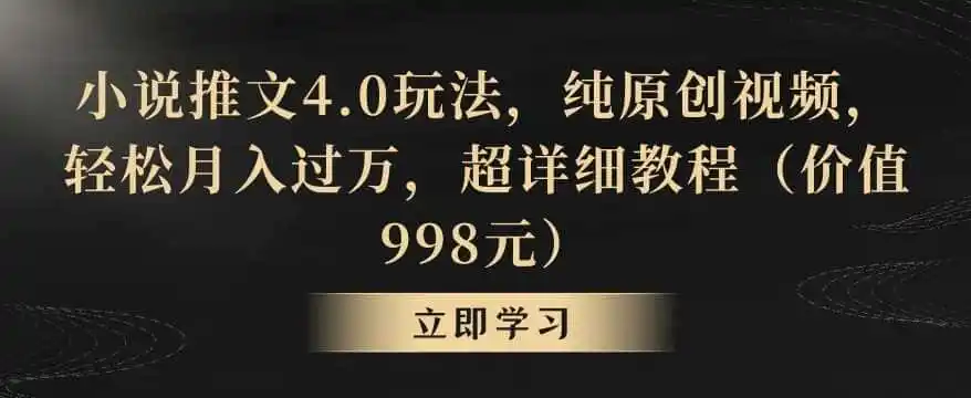 小说推文4.0玩法，纯原创视频，轻松月入过万，超详细教程（价值998元）【揭秘】-小创项目网