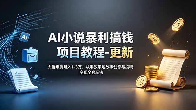 AI小说暴利搞钱项目教程-更新，大佬亲测月入1-3万，从零教学短故事创作与投稿变现全套玩法-小创项目网