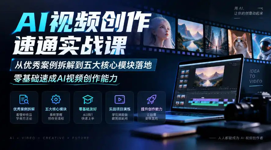 AI视频创作速通实战课｜从优秀案例拆解到五大核心模块落地，零基础速成AI视频创作能力-小创项目网