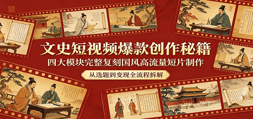 文史短视频爆款创作秘籍：四大模块完整复刻国风高流量短片制作-小创项目网