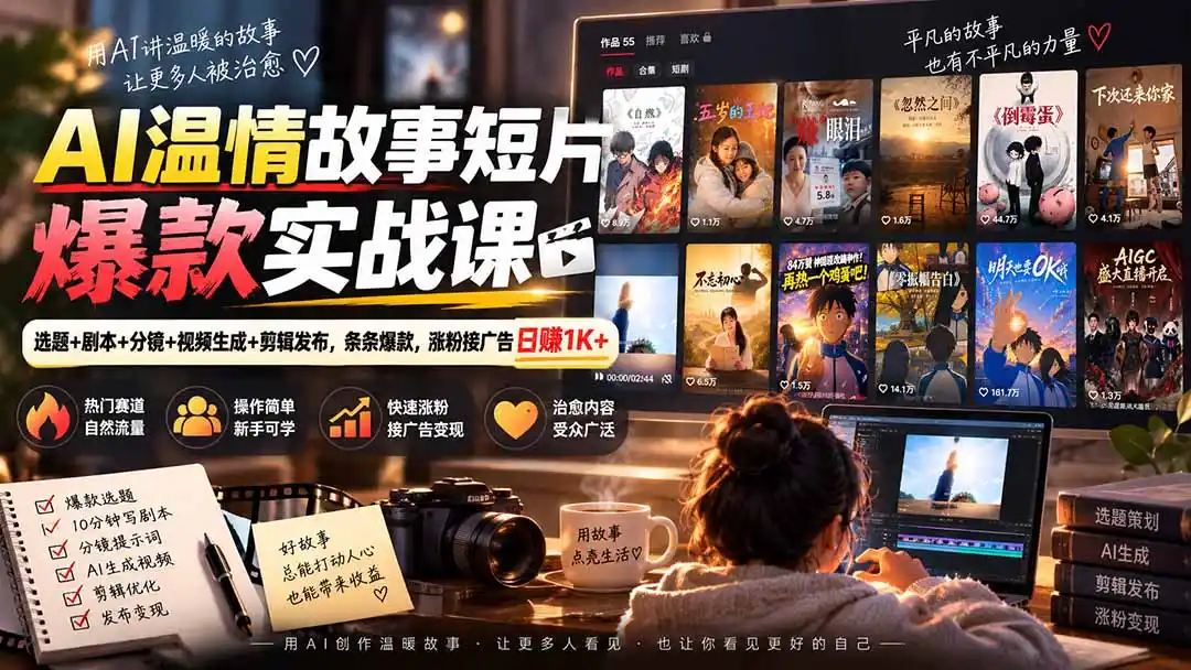 AI温情故事短片爆款实战课-更新｜选题+剧本+分镜+视频生成+剪辑发布，条条爆款，涨粉接广告日赚1K+-寒山客