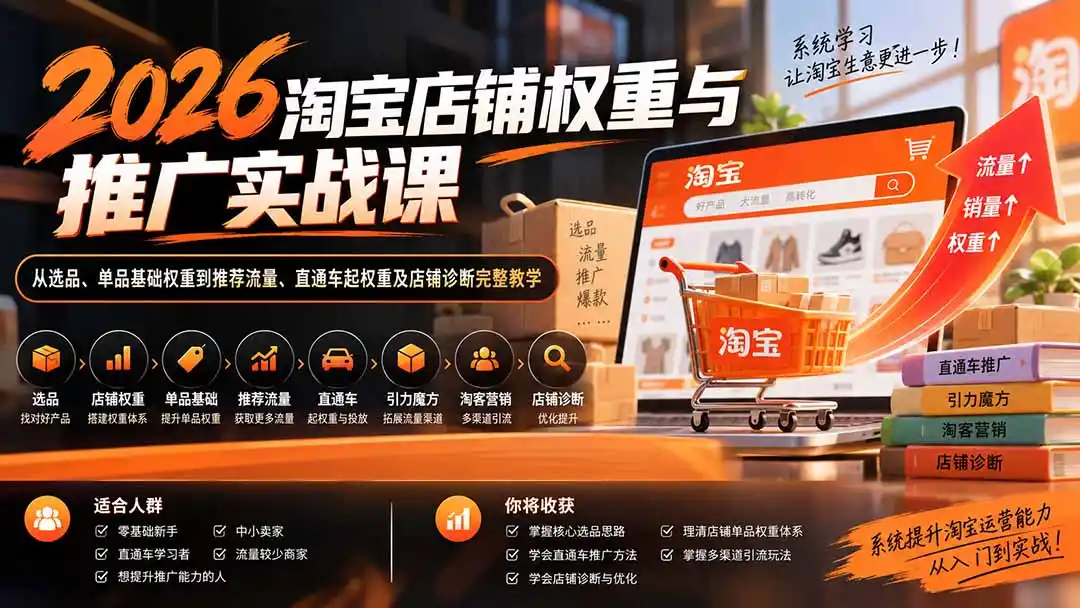 2026淘宝店铺权重与推广实战课:从选品、单品基础权重到推荐流量、直通车起权重及店铺诊断完整教学-寒山客