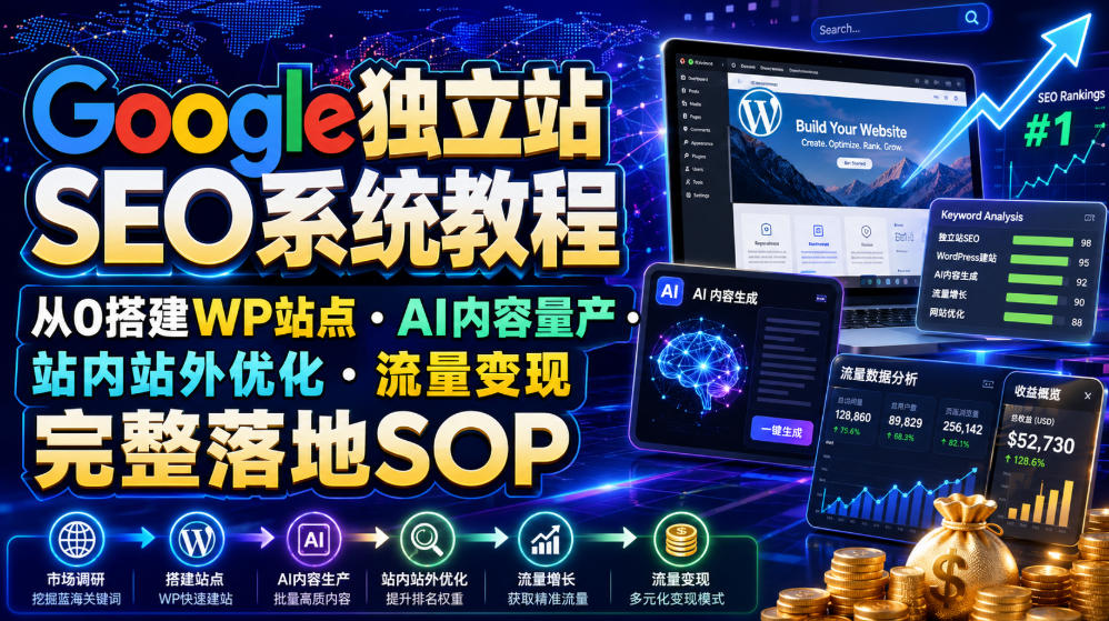 Google独立站SEO系统教程，从0搭建WP站点・AI内容量产・站内站外优化・流量变现完整落地SOP(2026年7月)-小创项目网