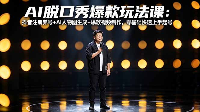 AI脱口秀爆款玩法课：抖音注册养号+AI人物图生成+爆款视频制作，零基础快速上手起号-小创项目网