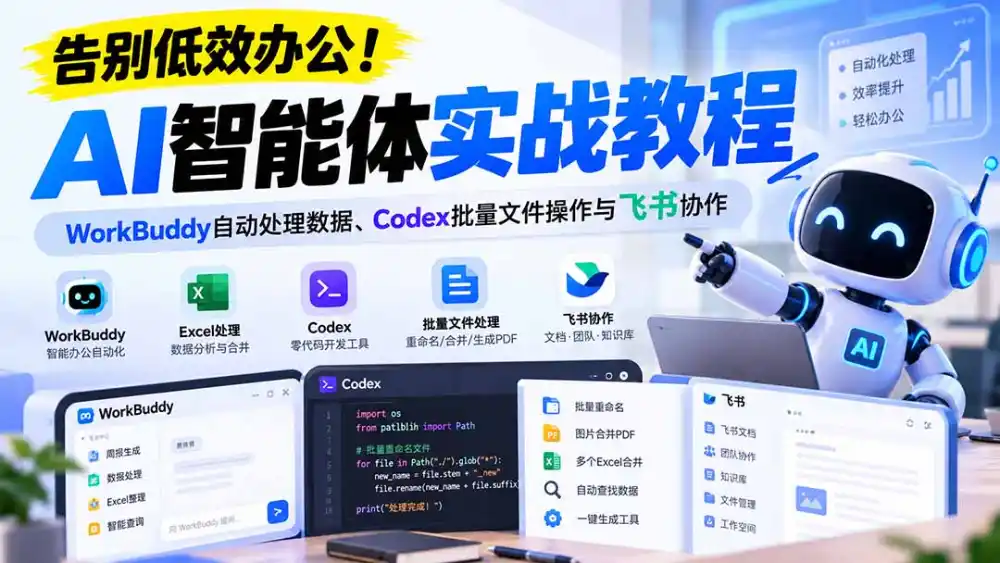 【无水印】告别低效办公！《AI智能体实战教程》WorkBuddy自动处理数据、Codex批量文件操作与飞书协作-小创项目网
