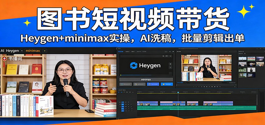 图书短视频带货：Heygen+minimax实操，AI洗稿 ，批量剪辑出单-小创项目网