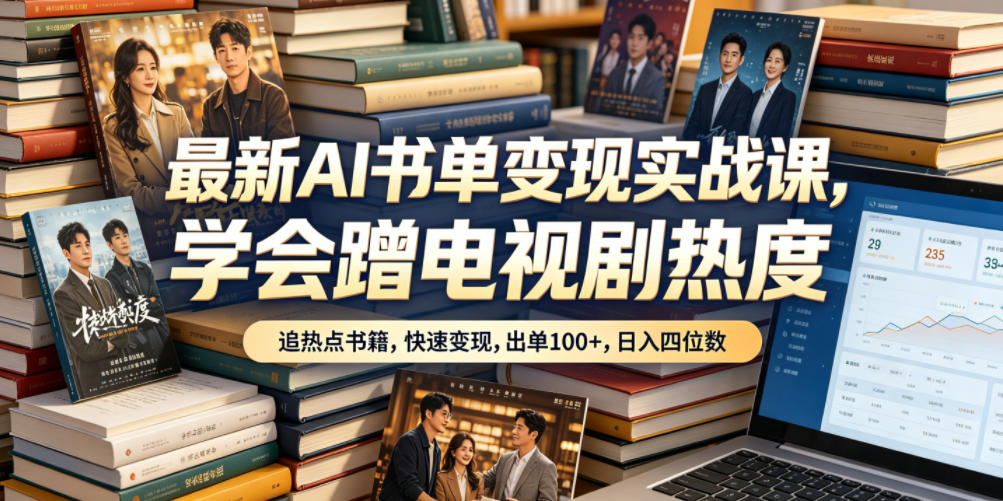 最新AI书单变现实战课，学会蹭电视剧热度，追热点书籍，快速变现，出单100+，日入四位数-寒山客