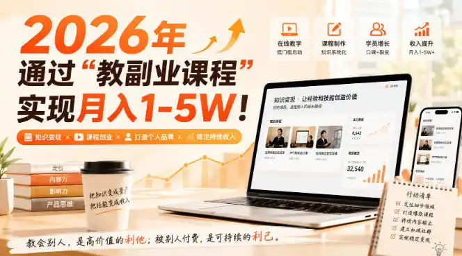 2026年通过“教副业课程”实现月入1-5W！毫无保留的全部教给你，长期稳定【揭秘】-小创项目网