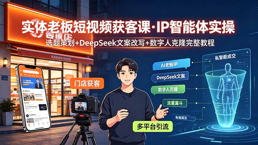 实体老板短视频获客课·IP智能体实操｜选题策划+DeepSeek文案改写+数字人克隆完整教程-小创项目网