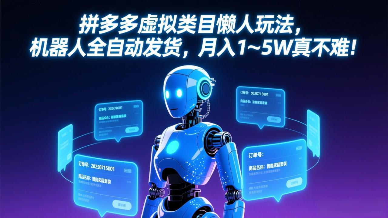 拼多多虚拟类目懒人玩法，机器人全自动发货，月入 1-5W 真不难！-小创项目网