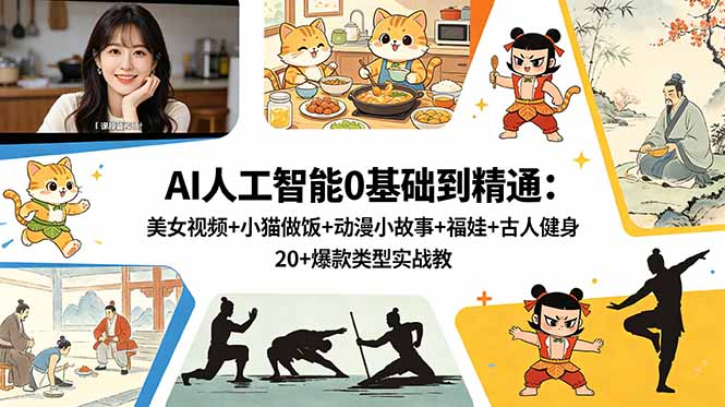 AI人工智能0基础到精通：美女视频+小猫做饭+动漫小故事+福娃+古人健身，20+爆款类型实战教学-寒山客