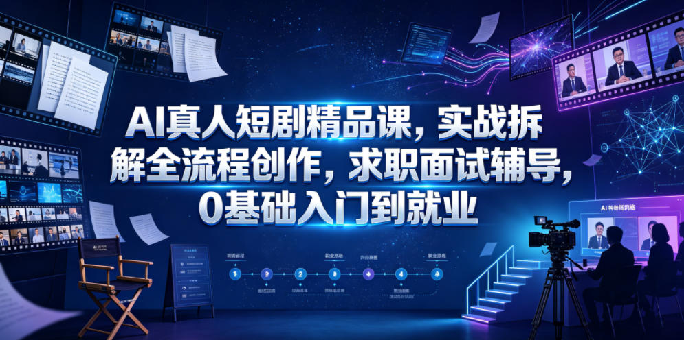 AI真人短剧精品课，实战拆解全流程创作，求职面试辅导，0基础入门到就业-小创项目网