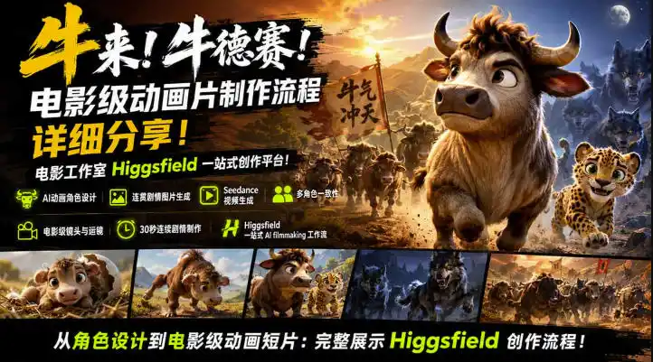 牛来！牛德赛！电影级动画片制作流程详细分享！电影工作室Higgsfield一站式创作平台，完整创作流程-小创项目网