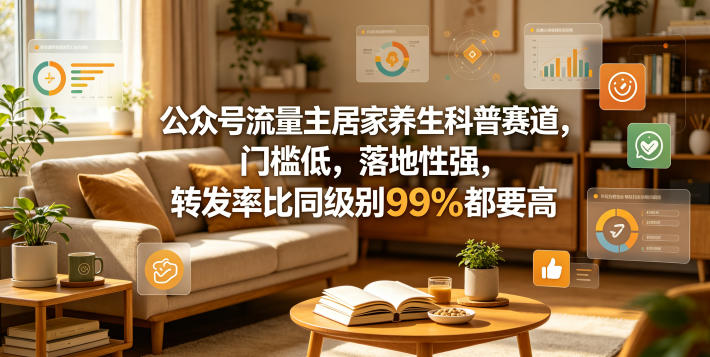 公众号流量主居家养生科普赛道，门槛低，落地性强，转发率比同级别99％都要高-小创项目网