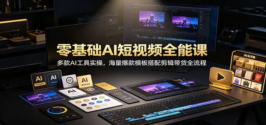 零基础AI短视频全能课：多款AI工具实操，海量爆款模板搭配剪辑带货全流程-小创项目网
