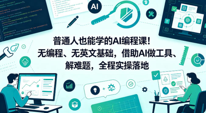 普通人也能学的AI编程课！无编程、无英文基础，借助AI做工具、解难题，全程实操落地-小创项目网