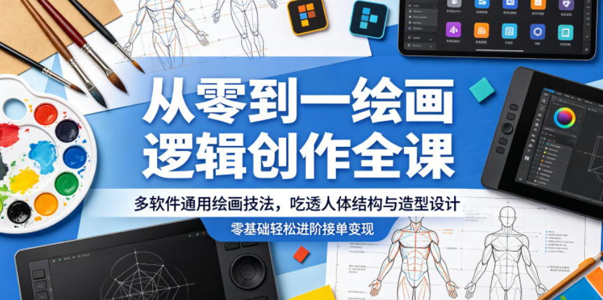 从零到一绘画逻辑创作全课，多软件通用绘画技法，吃透人体结构与造型设计，零基础轻松进阶接单变现-小创项目网