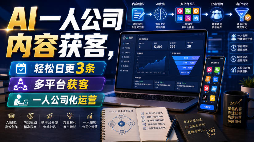 AI一人公司内容获客，轻松日更3条，多平台获客，一人公司化运营-小创项目网