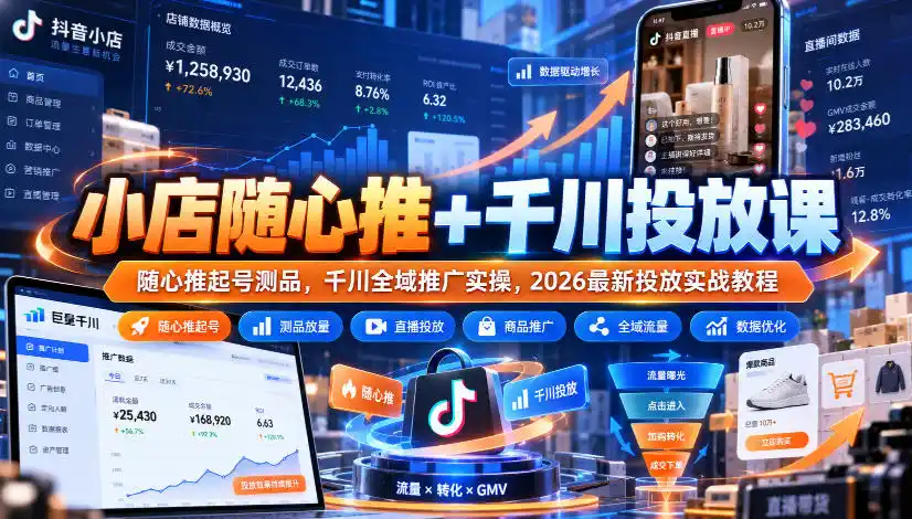 小店随心推+千川投放课｜随心推起号测品，千川全域推广实操，2026最新投放实战教程-小创项目网