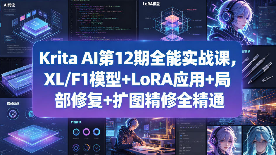 Krita AI第12期全能实战课，XL/F1模型+LoRA应用+局部修复+扩图精修全精通-小创项目网