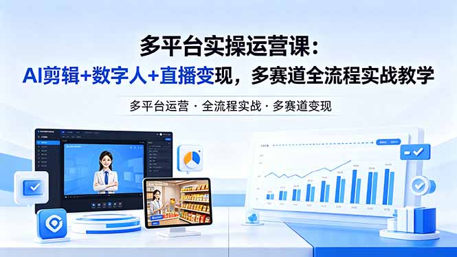某团队多平台实操运营课-更新26年4月20：AI剪辑+数字人+直播变现，多赛道全流程实战教学-小创项目网
