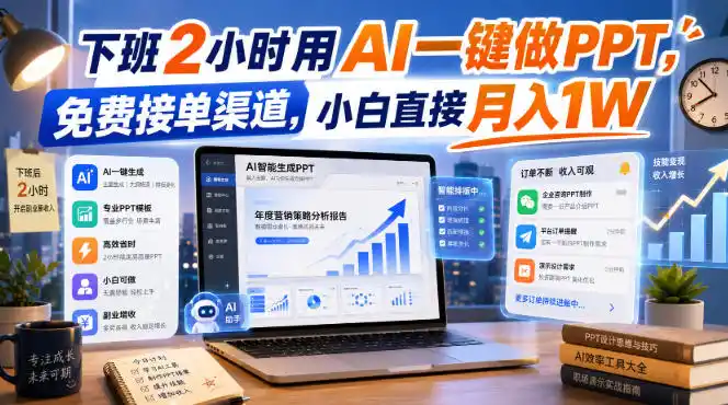 下班2小时用AI一键做PPT，免费接单渠道，小白直接月入1W【揭秘】-小创项目网