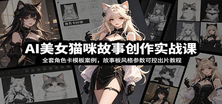 AI美女猫咪故事创作实战课：全套角色卡模板案例，故事板风格参数可控出片教程-寒山客