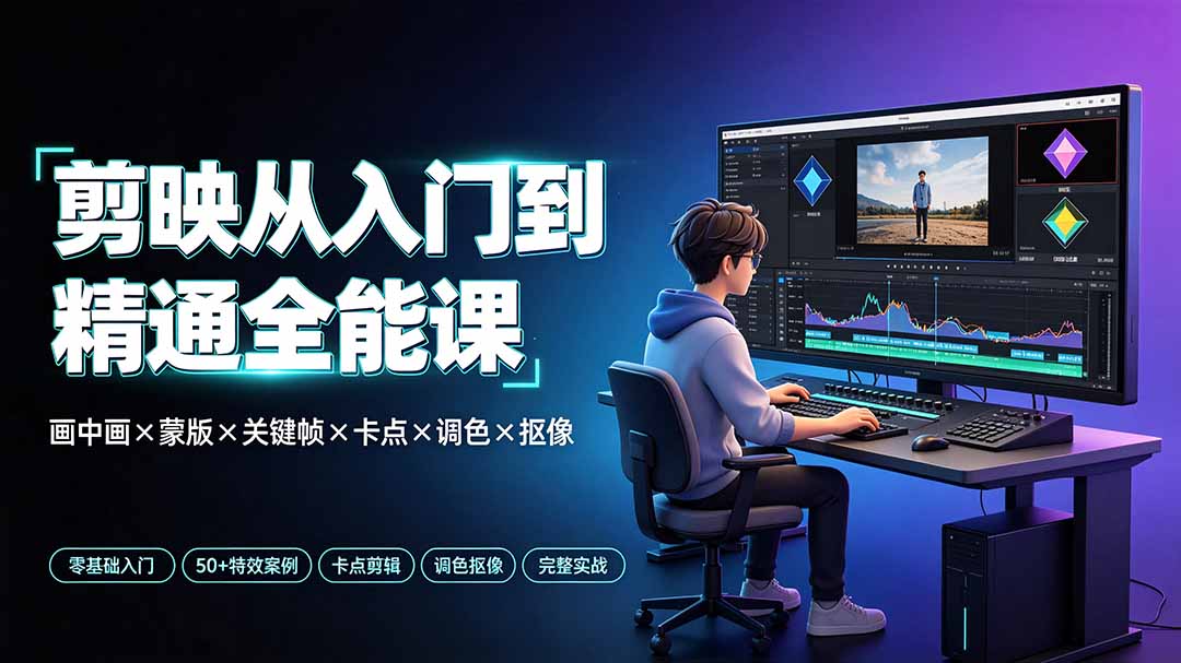 剪映从入门到精通全能课：画中画×蒙版×关键帧×卡点×调色×抠像，一站式掌握剪辑核心技能-小创项目网