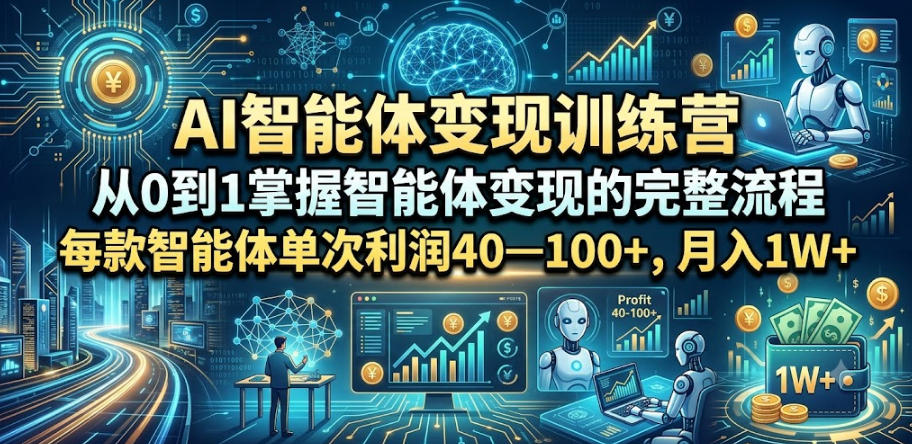 AI智能体变现训练营，从0到1掌握智能体变现的完整流程，每款智能体单次利润40—100+，月入1W+-寒山客