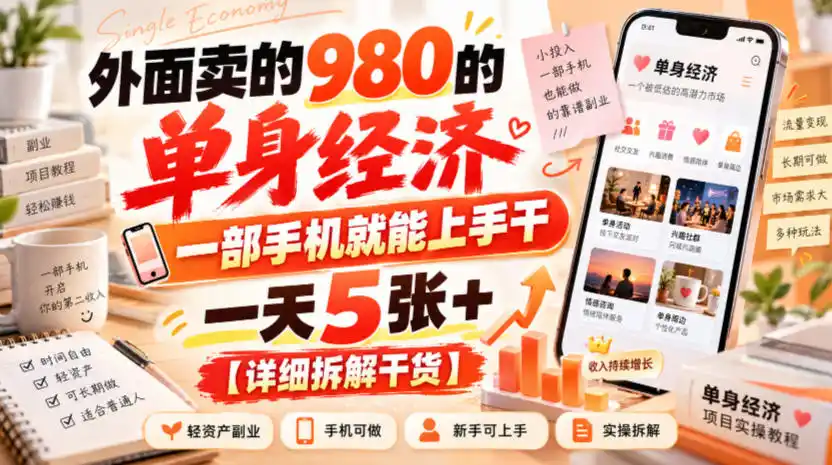 外面卖的980的单身经济，一部手机就能上手干，一天5张+【详细拆解干货】-小创项目网