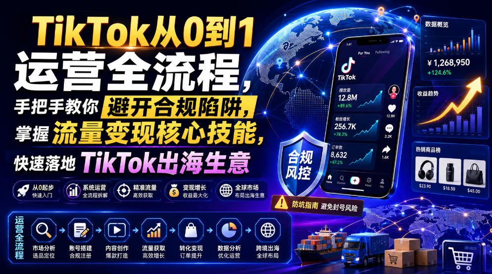 TikTok从0到1运营全流程，手把手教你避开合规陷阱，掌握流量变现核心技能，快速落地TikTok出海生意(更新7月)-小创项目网