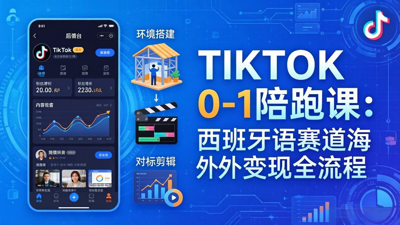 TIKTOK 0-1 陪跑课：从环境搭建到刷对标剪辑，西班牙语赛道海外变现全流程-小创项目网