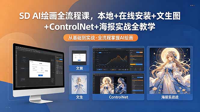 SD AI绘画全流程课，本地+在线安装+文生图+ControlNet+海报实战全教学-小创项目网