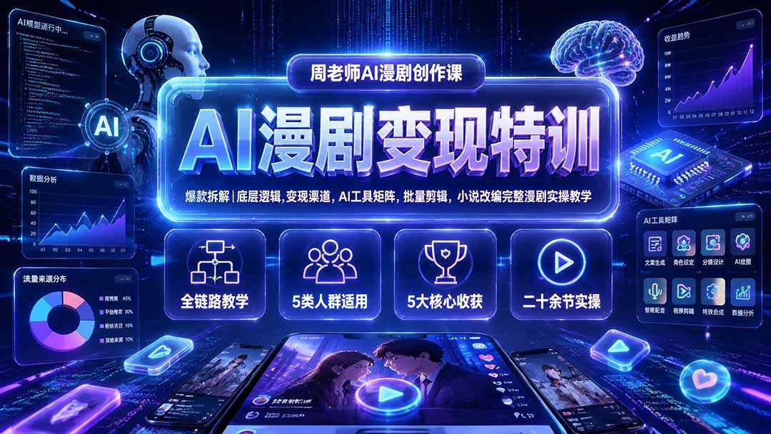 AI漫剧变现特训★爆款拆解｜底层逻辑，变现渠道，AI工具矩阵，批量剪辑，小说改编完整漫剧实操教学-寒山客