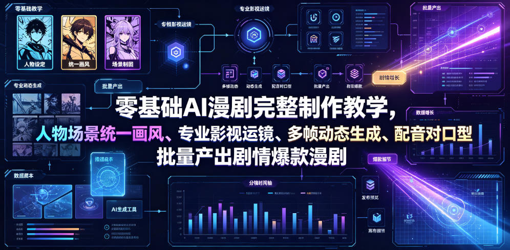 零基础AI漫剧完整制作教学，人物场景统一画风、专业影视运镜、多帧动态生成、配音对口型，批量产出剧情爆款漫剧-寒山客