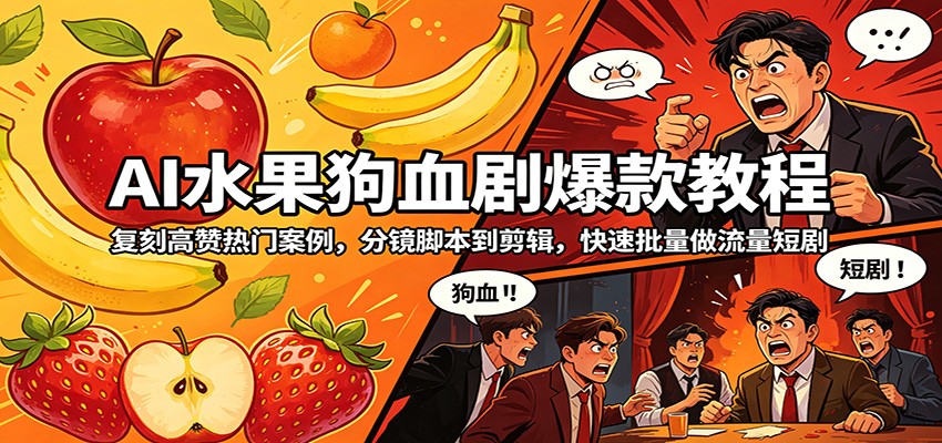 AI水果狗血剧爆款教程：复刻高赞热门案例，分镜脚本到剪辑，快速批量做流量短剧-小创项目网