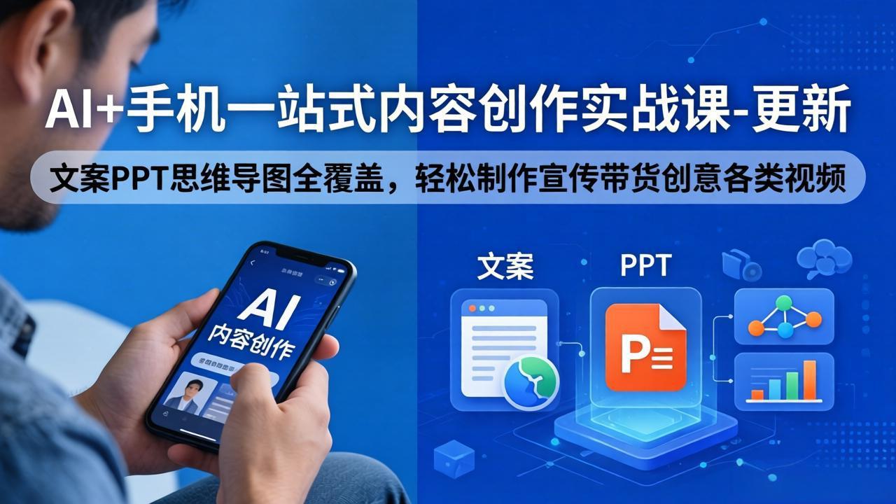 AI+手机一站式内容创作实战课-更新，文案PPT思维导图全覆盖，轻松制作宣传带货创意各类视频-小创项目网