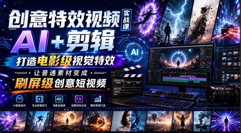 创意特效视频实战课，AI+剪辑打造电影级视觉特效，让普通素材变成刷屏级创意短视频-小创项目网