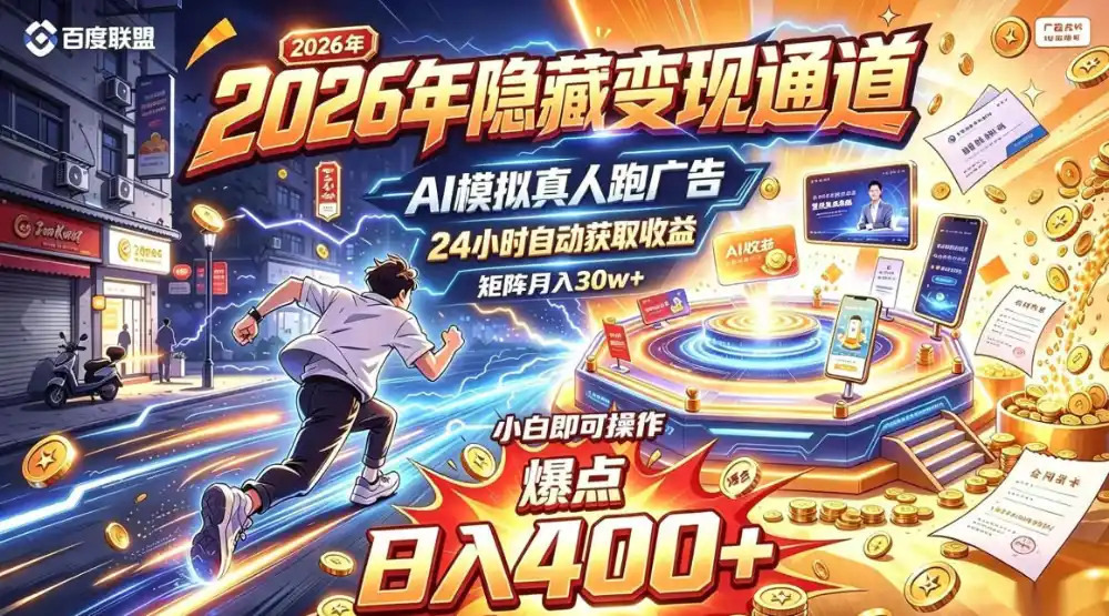 2026年别死磕自媒体，隐藏变现通道，AI模拟真人自动跑广告，小白即可操作，日入400+，矩阵月入可达到30w+【揭秘】-小创项目网