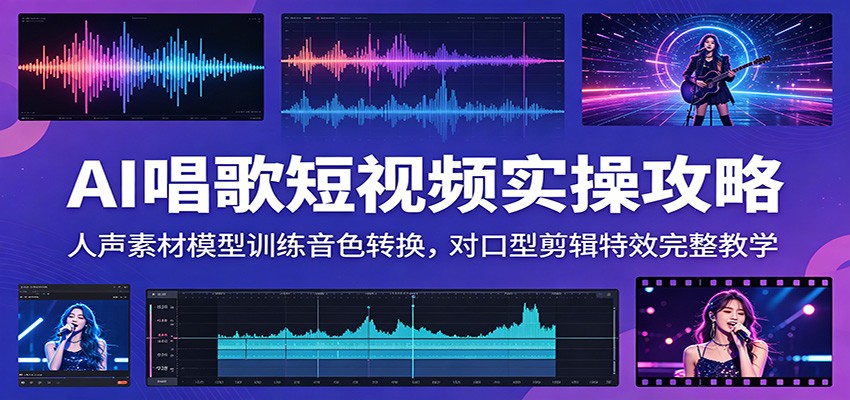 AI唱歌短视频实操攻略：人声素材模型训练音色转换，对口型剪辑特效完整教学-寒山客