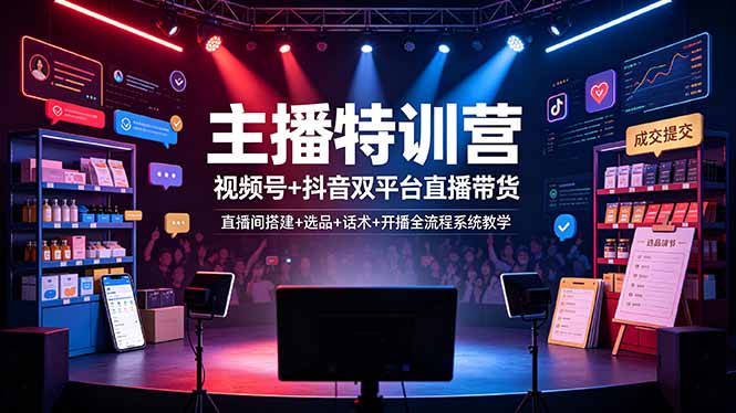主播特训营：视频号+抖音双平台直播带货，直播间搭建+选品+话术+开播全流程系统教学-寒山客