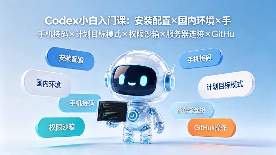 Codex小白入门课：安装配置×国内环境×手机接码×计划目标模式×权限沙箱×服务器连接×GitHub操作-小创项目网