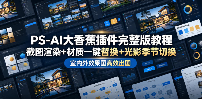 PS-AI大香蕉插件完整版教程，截图渲染+材质一键替换+光影季节切换，室内外效果图高效出图高阶课程-寒山客