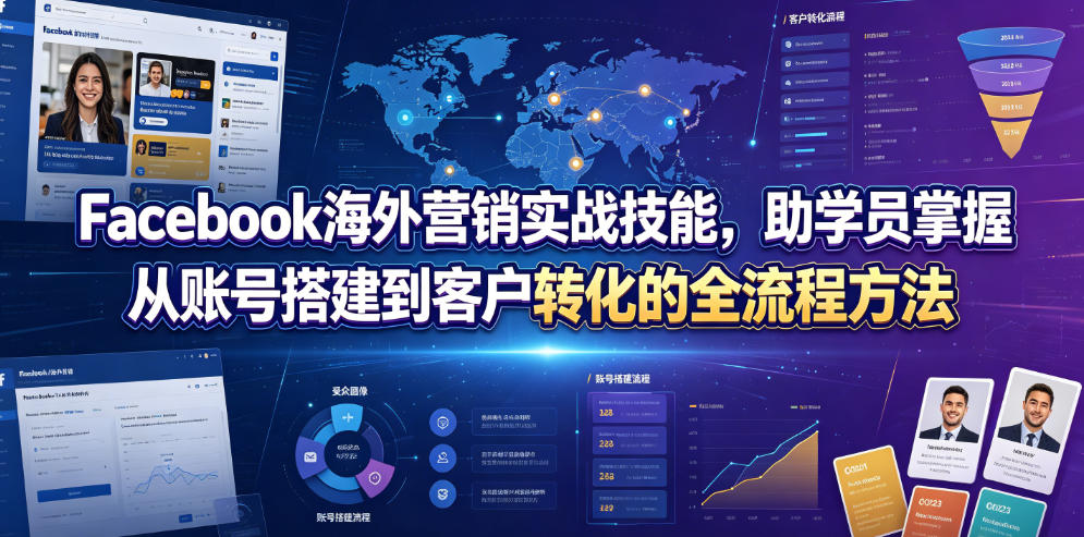 Facebook海外营销实战技能，助学员掌握从账号搭建到客户转化的全流程方法-寒山客