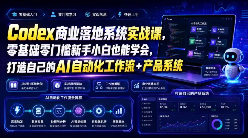 Codex商业落地系统实战课,零基础零门槛新手小白也能学会,打造自己的AI自动化工作流+产品系统(更新)