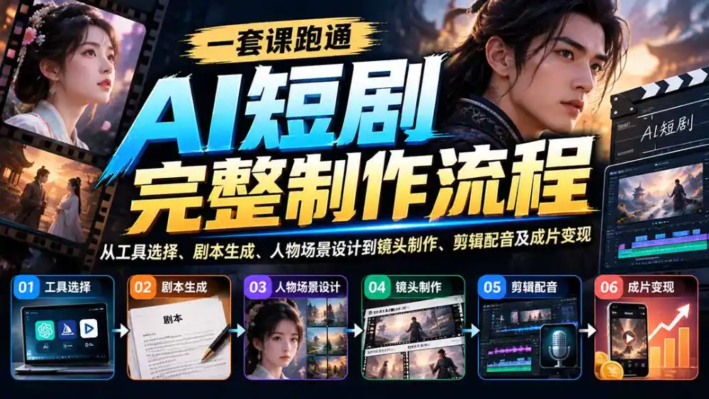 一套课跑通AI短剧完整制作流程：从工具选择、剧本生成、人物场景设计到镜头制作、剪辑配音及成片变现-小创项目网