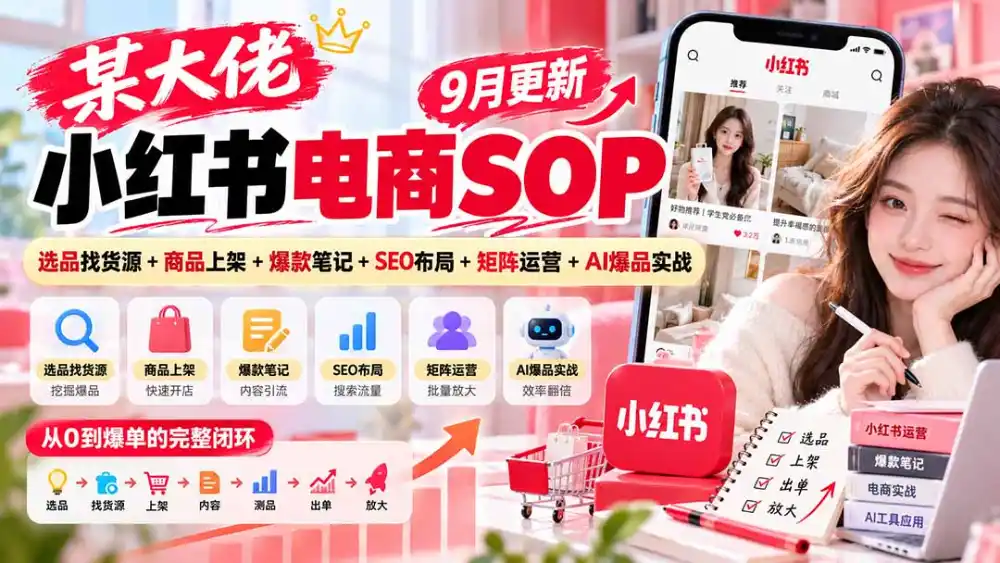某大佬小红书电商SOP｜9月更新：选品找货源+商品上架+爆款笔记+SEO布局+矩阵运营+AI爆品实战-小创项目网