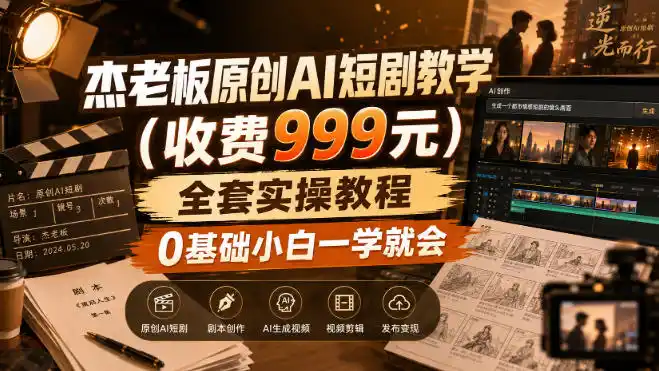 杰老板原创AI短剧教学(收费999元)，全套实操教程，0基础小白一学就会，非搬运技术-寒山客