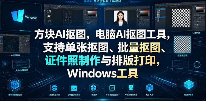 方块AI抠图，电脑AI抠图工具，支持单张抠图、批量抠图、证件照制作与排版打印，Windows工具-寒山客