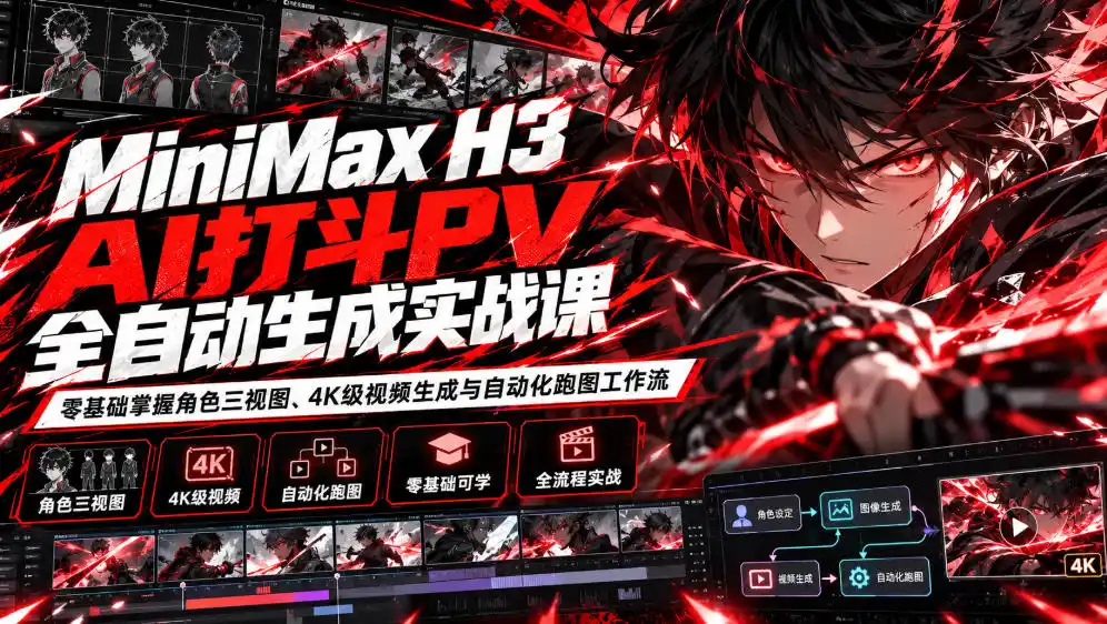 MiniMax H3 AI打斗PV全自动生成实战课：零基础掌握角色三视图、4K级视频生成与自动化跑图工作流-小创项目网